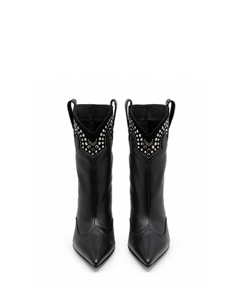 VARIO Hakiki Deri Metal Zımbalı Kadın Bot 053 SIYAH (Black)