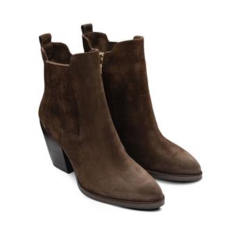 VARIO Sivri Burun Fermuarlı Hakiki Süet Deri Kadın Bot Z590 YARMA SUET KAHVE 490 C63 (Split Suede Brown)