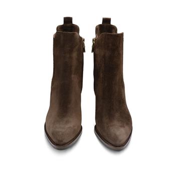 VARIO Sivri Burun Fermuarlı Hakiki Süet Deri Kadın Bot Z590 YARMA SUET KAHVE 490 C63 (Split Suede Brown)