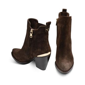 VARIO Sivri Burun Fermuarlı Hakiki Süet Deri Kadın Bot Z590 YARMA SUET KAHVE 490 C63 (Split Suede Brown)