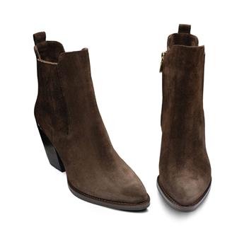 VARIO Sivri Burun Fermuarlı Hakiki Süet Deri Kadın Bot Z590 YARMA SUET KAHVE 490 C63 (Split Suede Brown)