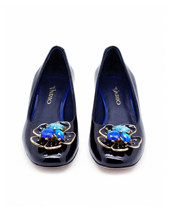VARIO Rugan Hakiki Deri Kadın Topuklu Ayakkabı Z162 RUGAN LACİVERT (Navy Blue Patent Leather) C603