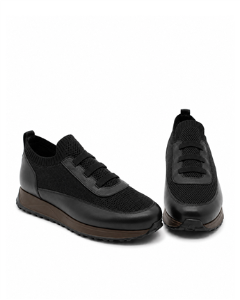 VARIO Hakiki Deri Erkek Sneaker Ayakkabı Z658 SİYAH DERİ+SİYAH TRİKO