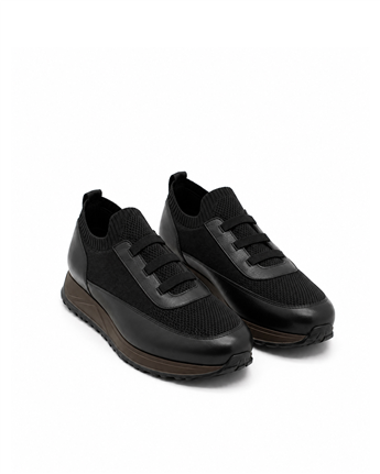 VARIO Hakiki Deri Erkek Sneaker Ayakkabı Z658 SİYAH DERİ+SİYAH TRİKO
