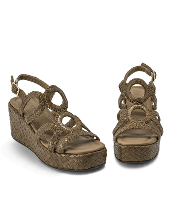 VARIO Hakiki Deri El Örgü Platform Topuklu Ayakkabı Z359 VİZON ÖRGÜ (Mink Knitting)