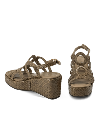 VARIO Hakiki Deri El Örgü Platform Topuklu Ayakkabı Z359 VİZON ÖRGÜ (Mink Knitting)