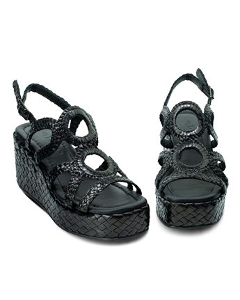 VARIO Hakiki Deri El Örgü Platform Topuklu Ayakkabı Z139 Siyah Örgü (Black Knitting)