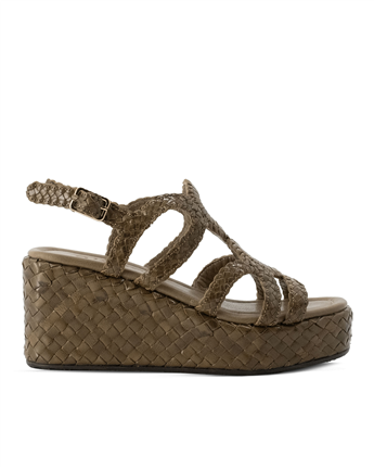 VARIOANKARA-1VARIO Hakiki Deri El Örgü Platform Topuklu Ayakkabı Z359 VİZON ÖRGÜ (Mink Knitting)