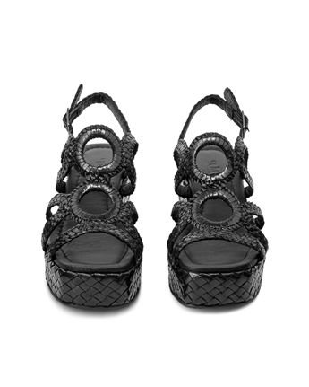 VARIO Hakiki Deri El Örgü Platform Topuklu Ayakkabı Z139 Siyah Örgü (Black Knitting)