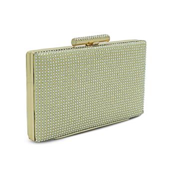 VARIO Saten Vegan Deri Taşlı Abiye Çanta Z613 Saten Gold Vegan Deri Taşlı