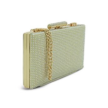 VARIO Saten Vegan Deri Taşlı Abiye Çanta Z613 Saten Gold Vegan Deri Taşlı