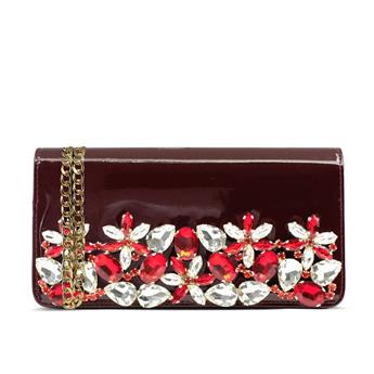 VARIO Taşlı Kadın Çanta S25 BORDO RUGAN (Burgundy Patent Leather)