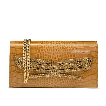 VARIO Hakiki Deri Kroko Baskı Abiye Çanta Z148 TABA BASKI KROKO (Tan Leather Crocodile Print)