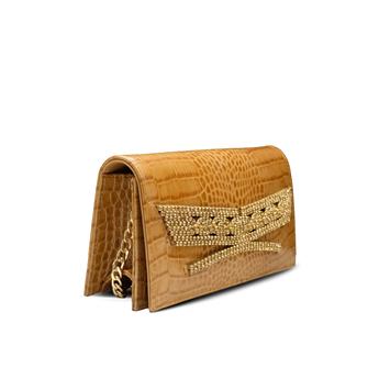 VARIO Hakiki Deri Kroko Baskı Abiye Çanta Z148 TABA BASKI KROKO (Tan Leather Crocodile Print)
