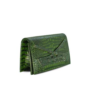 VARIO Hakiki Deri Kroko Baskı Abiye Çanta Z189 YEŞİL BASKI KROKO (Green Leather Print Crocodile)