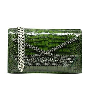 VARIOCNT035VARIO Hakiki Deri Kroko Baskı Abiye Çanta Z189 YEŞİL BASKI KROKO (Green Leather Print Crocodile)