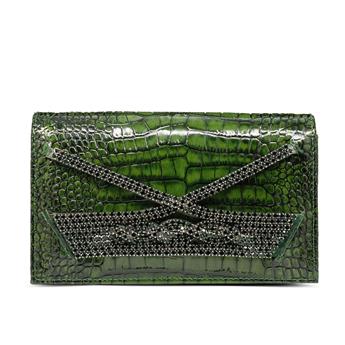 VARIO Hakiki Deri Kroko Baskı Abiye Çanta Z189 YEŞİL BASKI KROKO (Green Leather Print Crocodile)