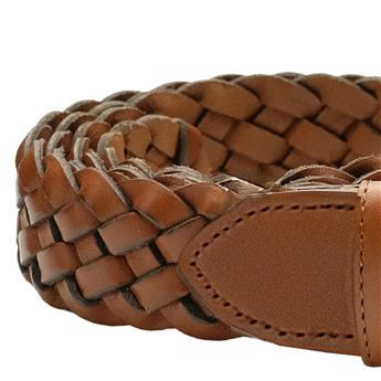 VARIO Hakiki Deri El Örgü Erkek Kemer Z606 TABA ÖRGÜ (Tan Knit)