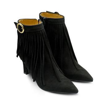 VARIO Hakiki Süet Deri Püsküllü İnce topuklu Bot N62 SUEDE NERO