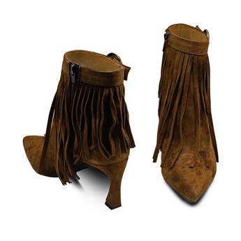 VARIO Hakiki Süet Deri Püsküllü İnce topuklu Bot E13 SUEDE SIGARO