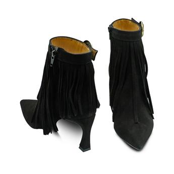 VARIO Hakiki Süet Deri Püsküllü İnce topuklu Bot N62 SUEDE NERO