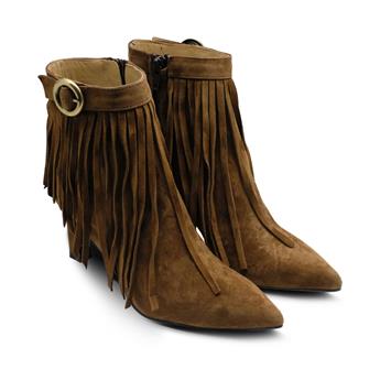 VARIO Hakiki Süet Deri Püsküllü İnce topuklu Bot E13 SUEDE SIGARO