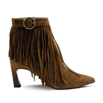 VARIO Hakiki Süet Deri Püsküllü İnce topuklu Bot E13 SUEDE SIGARO