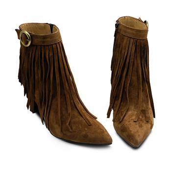 VARIO Hakiki Süet Deri Püsküllü İnce topuklu Bot E13 SUEDE SIGARO