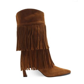 VARIO Hakiki Süet Deri Püsküllü İnce topuklu Çizme E13 SUEDE SIGARO