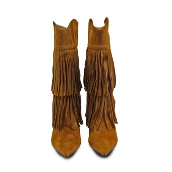 VARIO Hakiki Süet Deri Püsküllü İnce topuklu Çizme E13 SUEDE SIGARO