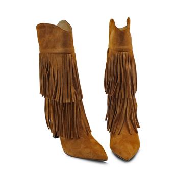 VARIO Hakiki Süet Deri Püsküllü İnce topuklu Çizme E13 SUEDE SIGARO