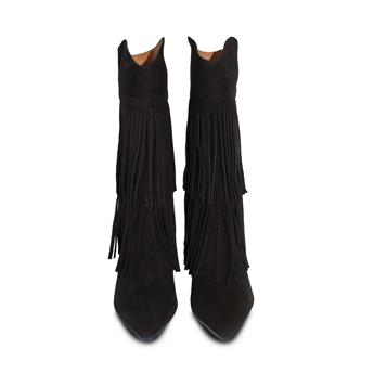 VARIO Hakiki Süet Deri Püsküllü İnce topuklu Çizme N62 SUEDE NERO