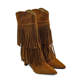 VARIO Hakiki Süet Deri Püsküllü İnce topuklu Çizme E13 SUEDE SIGARO