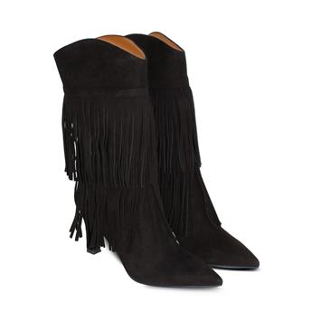 VARIO Hakiki Süet Deri Püsküllü İnce topuklu Çizme N62 SUEDE NERO