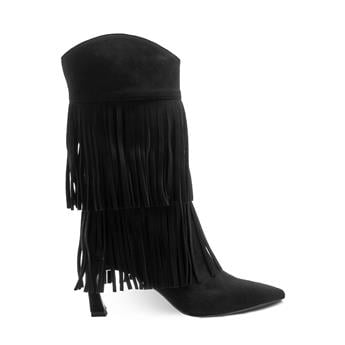 VARIO Hakiki Süet Deri Püsküllü İnce topuklu Çizme N62 SUEDE NERO