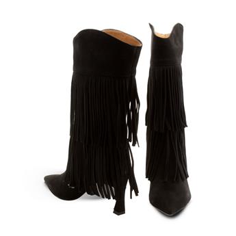 VARIO Hakiki Süet Deri Püsküllü İnce topuklu Çizme N62 SUEDE NERO