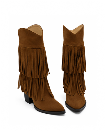 VARIO Hakiki Süet Püsküllü Western Topuklu Çizme E13 SUEDE SIGARO