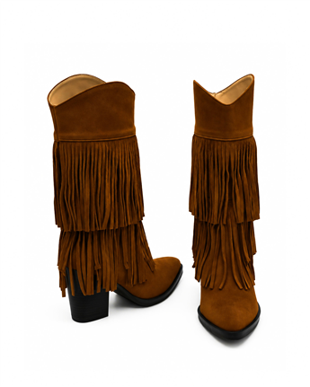 VARIO Hakiki Süet Püsküllü Western Topuklu Çizme E13 SUEDE SIGARO