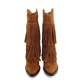 VARIO Hakiki Süet Püsküllü Western Topuklu Çizme Z621 SUEDE ACIK SIGARO