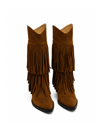 VARIO Hakiki Süet Püsküllü Western Topuklu Çizme E13 SUEDE SIGARO