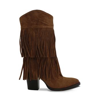 VARIO Hakiki Süet Püsküllü Western Topuklu Çizme E13 SUEDE SIGARO