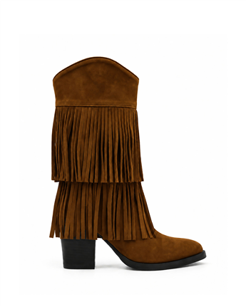 VARIO Hakiki Süet Püsküllü Western Topuklu Çizme E13 SUEDE SIGARO