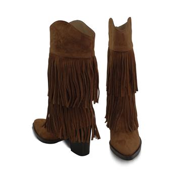 VARIO Hakiki Süet Püsküllü Western Topuklu Çizme E13 SUEDE SIGARO