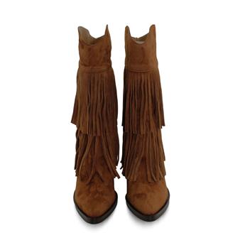 VARIO Hakiki Süet Püsküllü Western Topuklu Çizme E13 SUEDE SIGARO