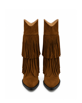 VARIO Hakiki Süet Püsküllü Western Topuklu Çizme E13 SUEDE SIGARO