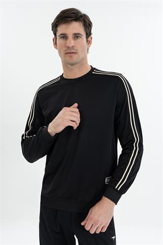 Maraton Comfort Erkek Bisiklet Yaka  Takma Kol Siyah Sweatshirt 23877