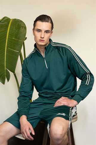 Maraton Comfort Erkek Dik Yaka  Yeşil Sweatshirt