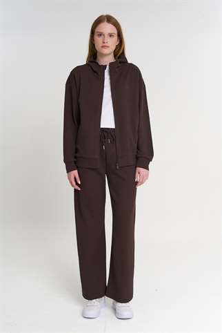 Maraton Comfort Kadın Kapüşonlu  Kahverengi Eşofman Üstü