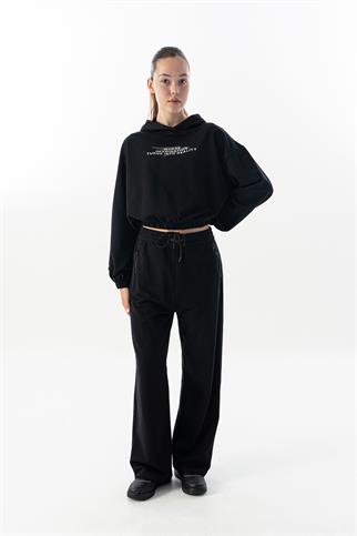 Maraton Comfort Kadın Kapüşonlu  Siyah- Sweatshirt