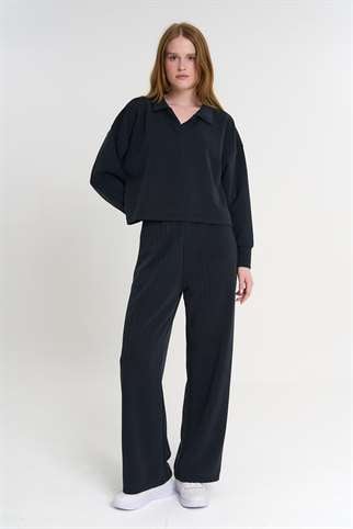 Maraton  Kadın Polo Yaka  Siyah- Sweatshirt